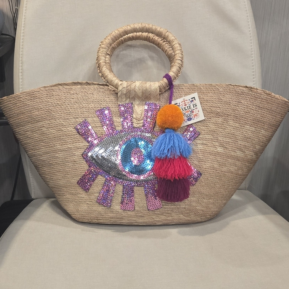 *NWT* Sequined Straw Handbag